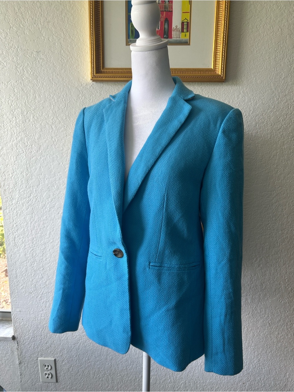 Ann Taylor Turquoise Textured Single-Button Women's Blazer